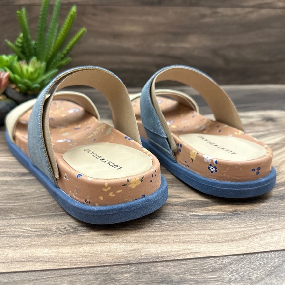 NIB Lucky Brand Paimee Double Two Strap Slide Sandal Stucco/Acid Denim 8M - Picture 8 of 12